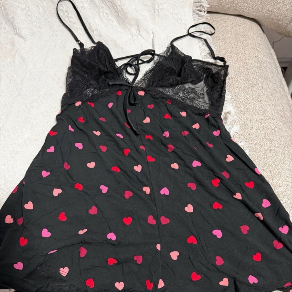 Victoria's Secret Black with Pink and Red Hearts Lingerie